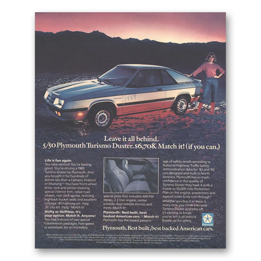 1985 Plymouth Turismo Duster Leave It All Behind Vintage Magazine Print Ad