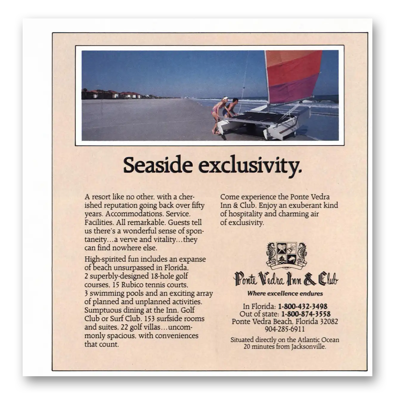 1985 Ponte Vedra Inn & Club Seaside Exclusivity Vintage Magazine Print Ad