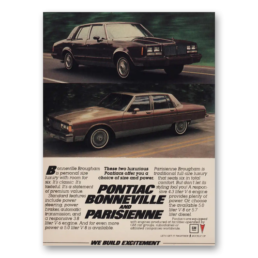 1984 Pontiac Bonneville Parisienne Bonneville Two Luxurious Pontiacs Vintage Magazine Print Ad