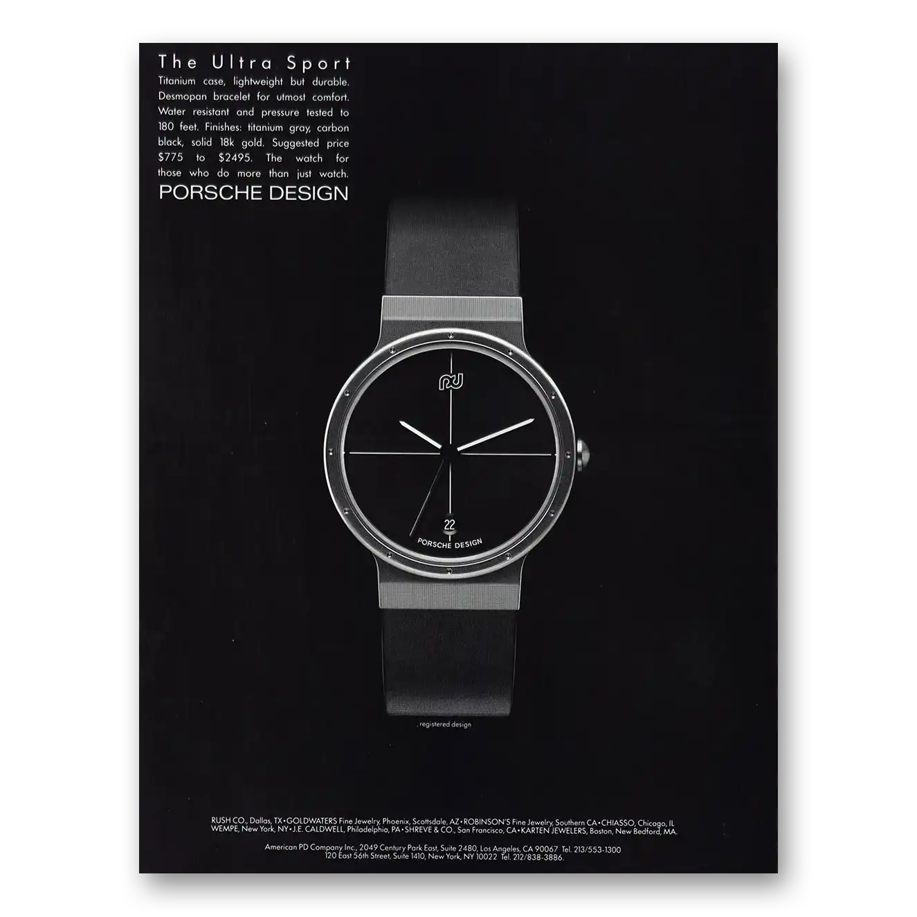 1985 American PD Design Watch Ultra Sport Vintage Magazine Print Ad