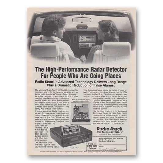 1985 Radio Shack Radar Detector High Performance Radar Detector Vintage Magazine Print Ad