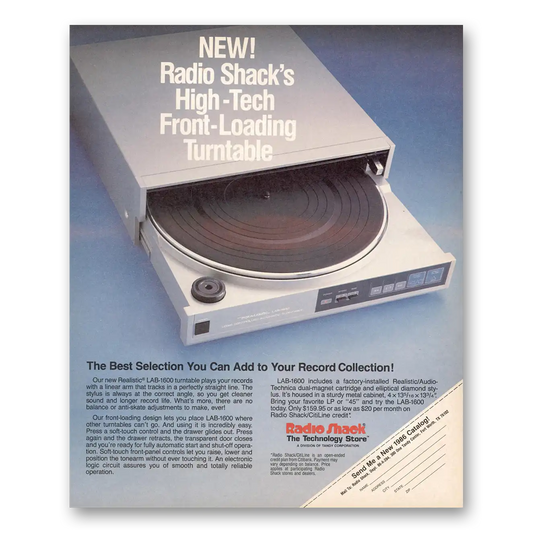 1985 Radio Shack Front Loading Turntable High Tech Front Loading Turntable Vintage Magazine Print Ad