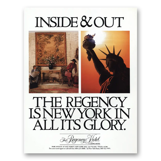 1985 Regency Hotel New York Inside and Out Vintage Magazine Print Ad