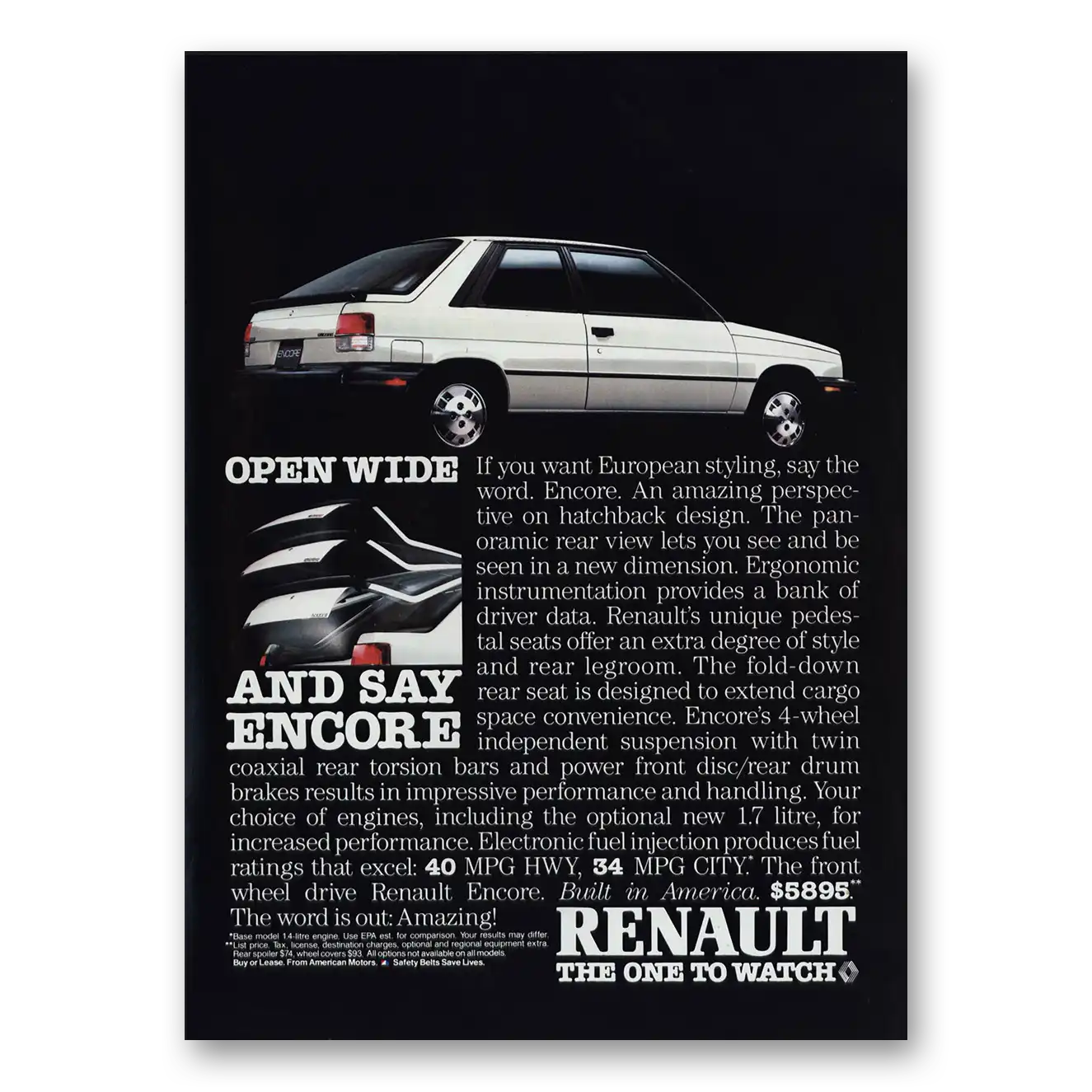 1985 Renault Encore Open Wide Vintage Magazine Print Ad