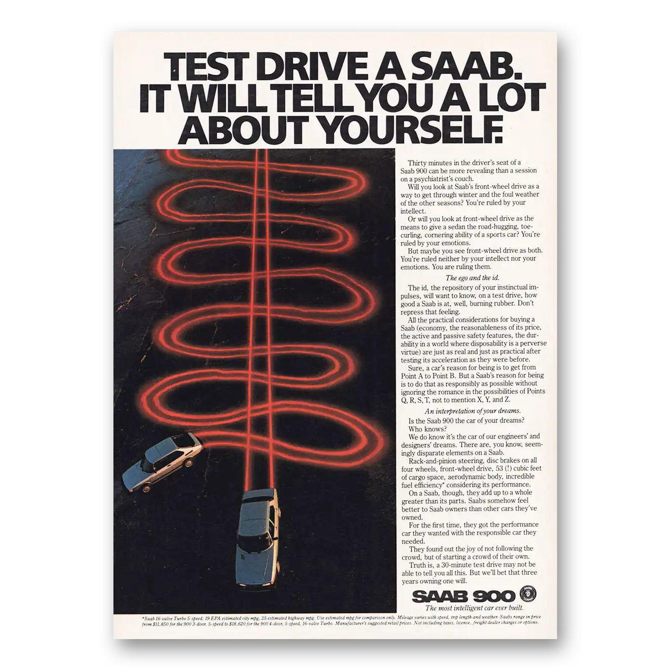 1985 Saab It Will Tell You a Lot About Yourself Vintage Magazine Print Ad