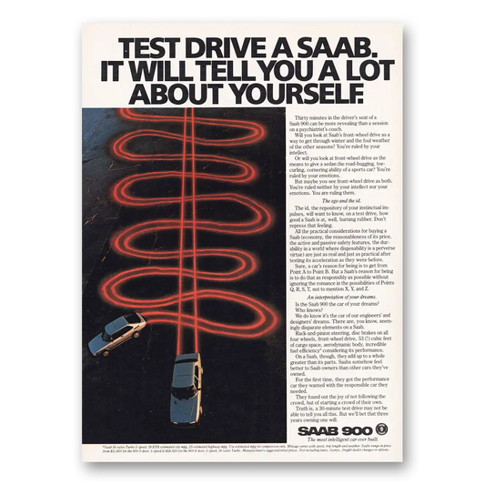 1985 Saab It Will Tell You a Lot About Yourself Vintage Magazine Print Ad