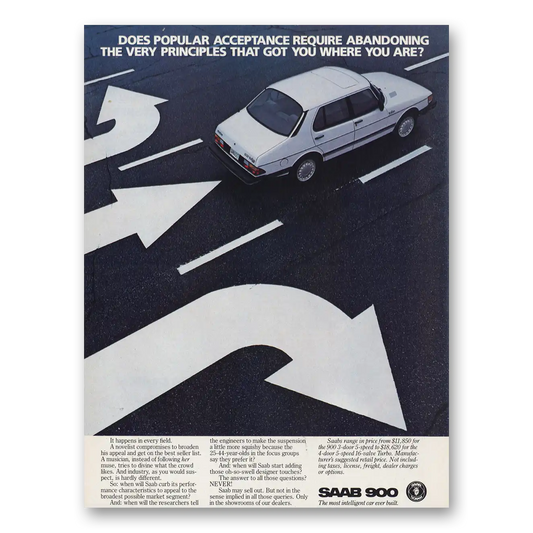 1985 Saab Popular Acceptance Require Abandoning Vintage Magazine Print Ad