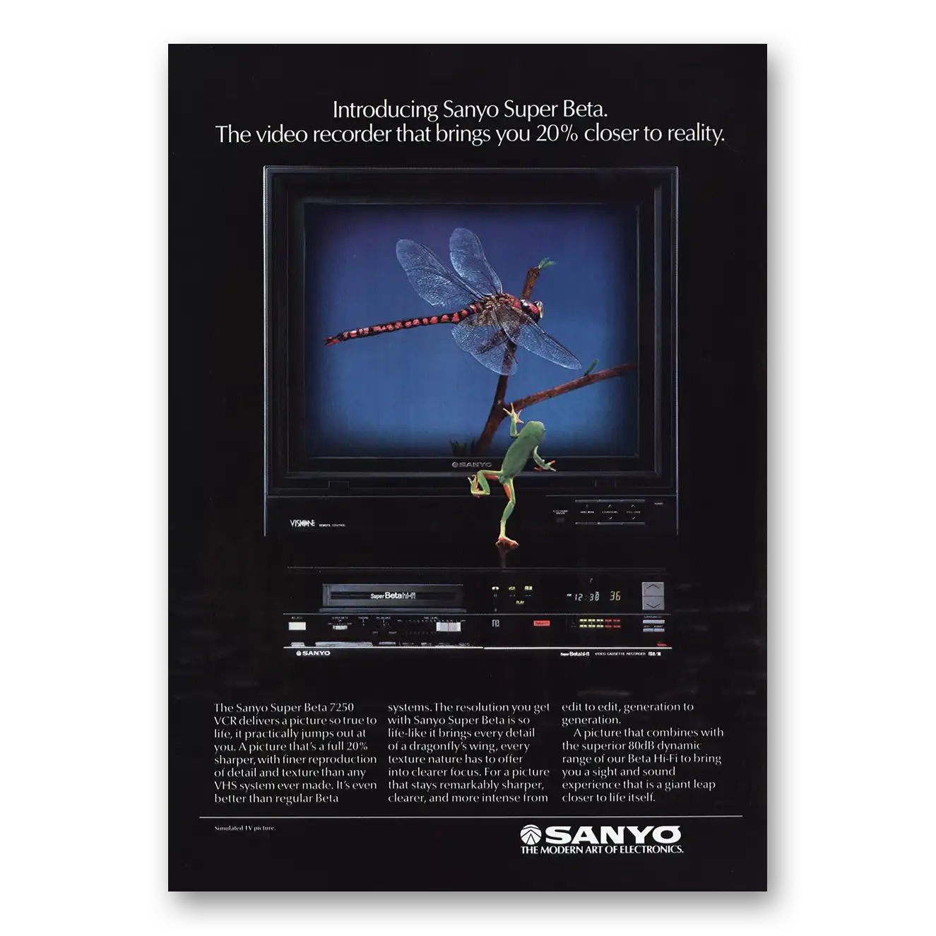 1985 Sanyo VCR Closer to Reality Vintage Magazine Print Ad