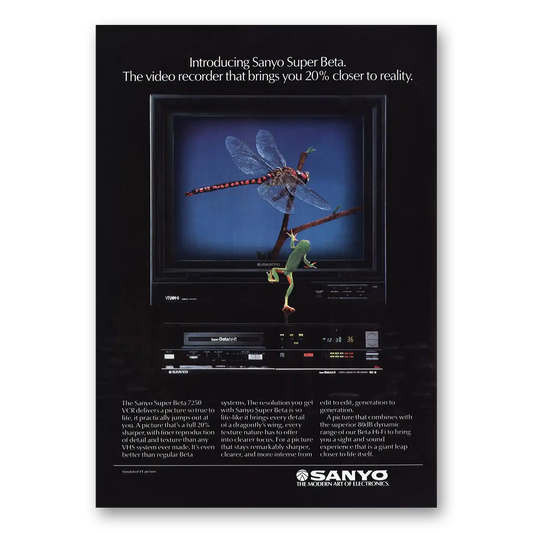 1985 Sanyo VCR Closer to Reality Vintage Magazine Print Ad