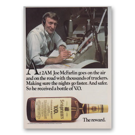 1985 Seagrams VO Whisky Joe McFarlin Goes On the Air Vintage Magazine Print Ad