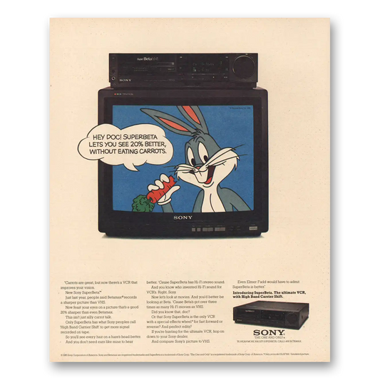 1985 Sony Superbeta Hey Doc Superbeta Bugs Bunny Vintage Magazine Print Ad