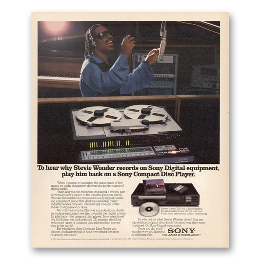 1985 Sony Compact Disc Player Stevie Wonder Vintage Magazine Print Ad