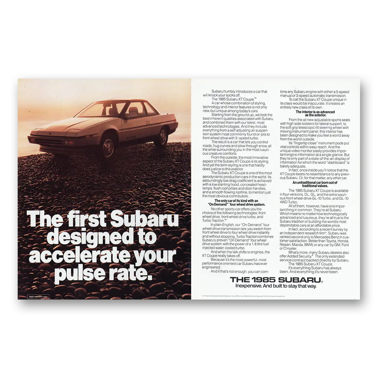 1985 Subaru XT Coupe Designed to Accelerate Your Pulse Rate Vintage Magazine Print Ad