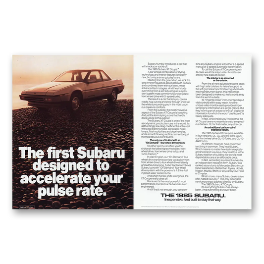 1985 Subaru XT Coupe Designed to Accelerate Your Pulse Rate Vintage Magazine Print Ad