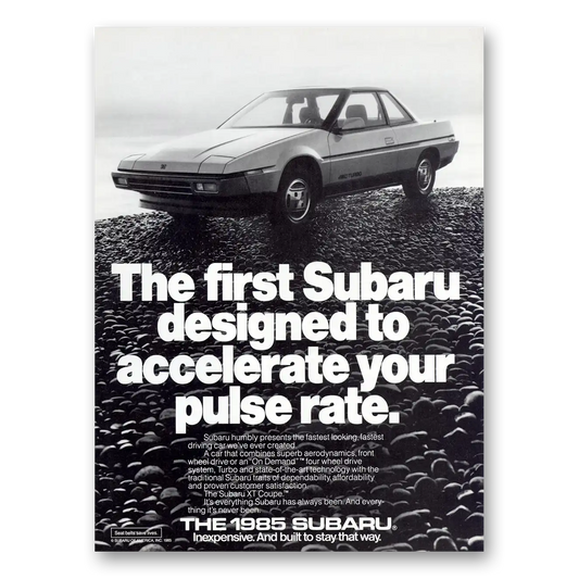 1985 Subaru Accelerate Your Pulse Rate Vintage Magazine Print Ad