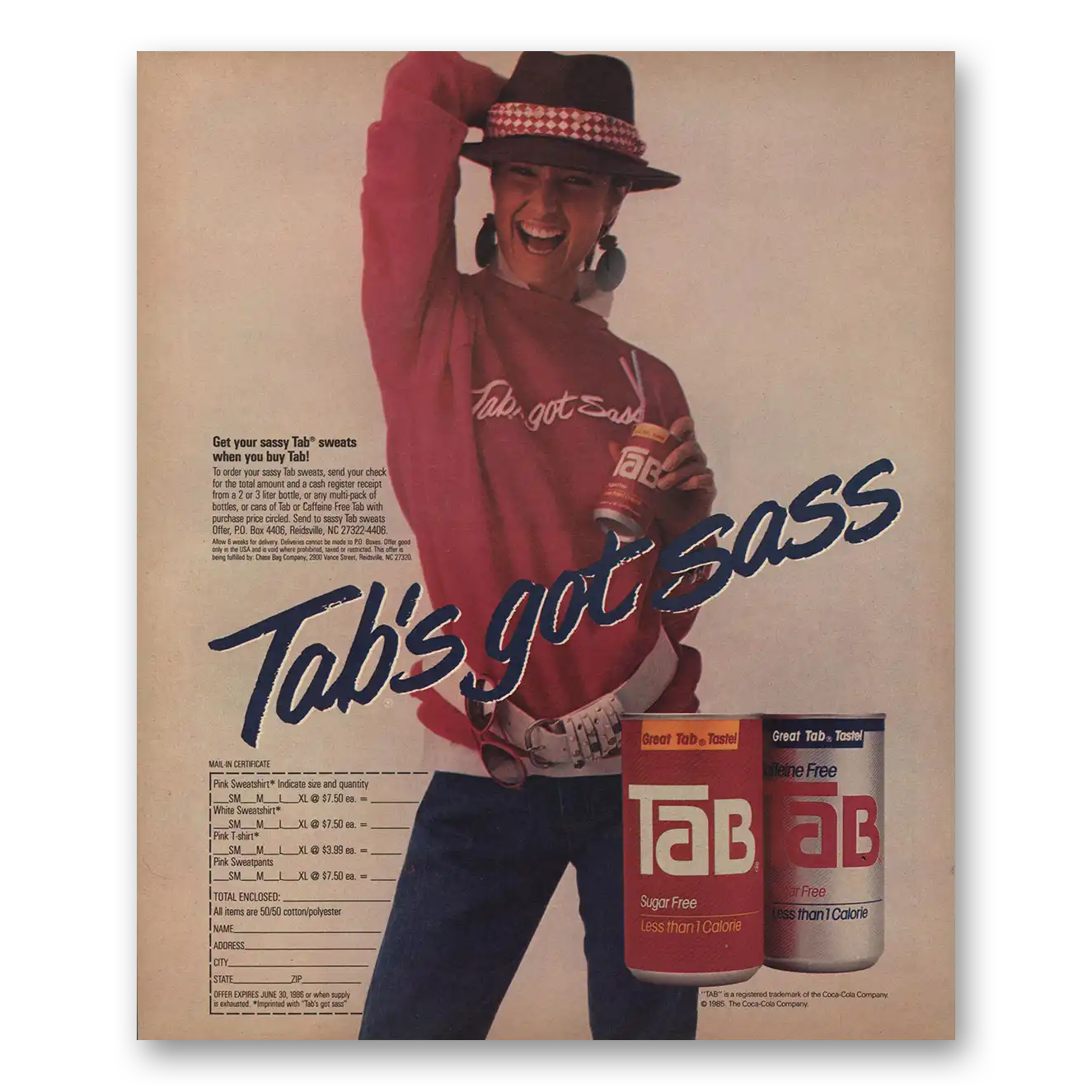 1985 Tab Tabs Got Sass Vintage Magazine Print Ad