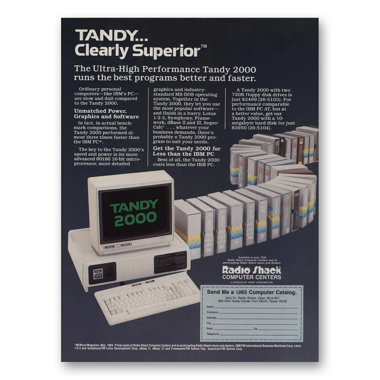 1985 Tandy Computer Clearly Superior Ultra High Performance Vintage Magazine Print Ad