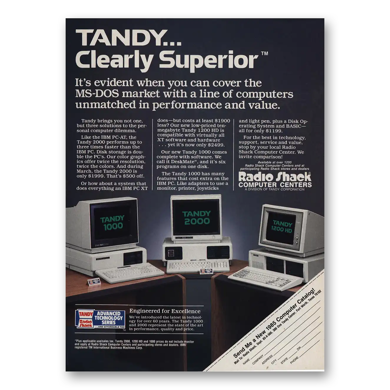 1985 Tandy Computer Clearly Superior MSDOS Market Vintage Magazine Print Ad