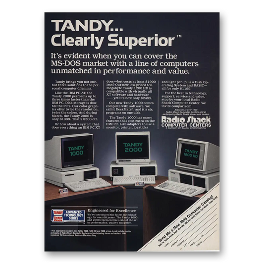 1985 Tandy Computer Clearly Superior MSDOS Market Vintage Magazine Print Ad