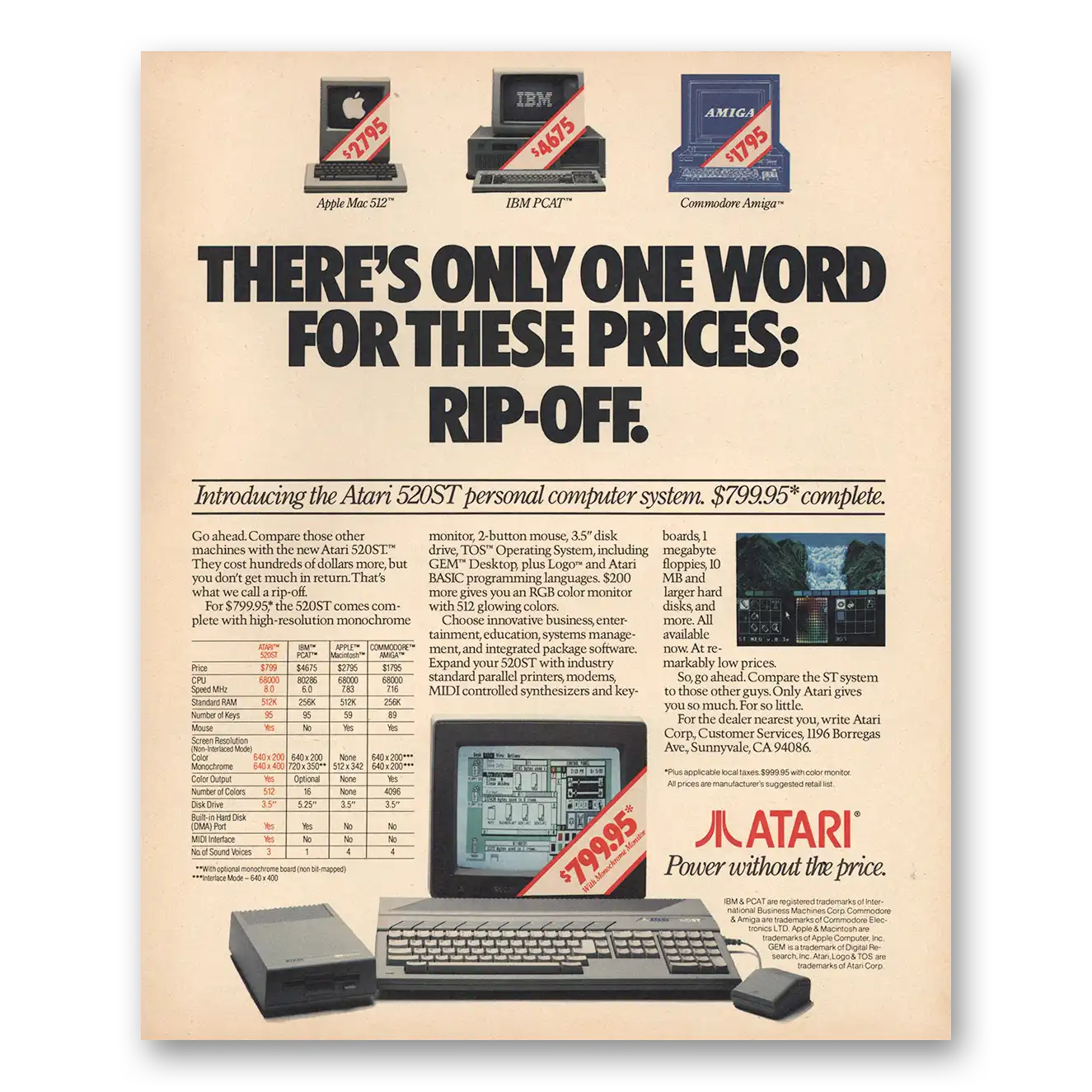 1985 Atari Personal Computer Systems Only One Word Rip Off Vintage Magazine Print Ad