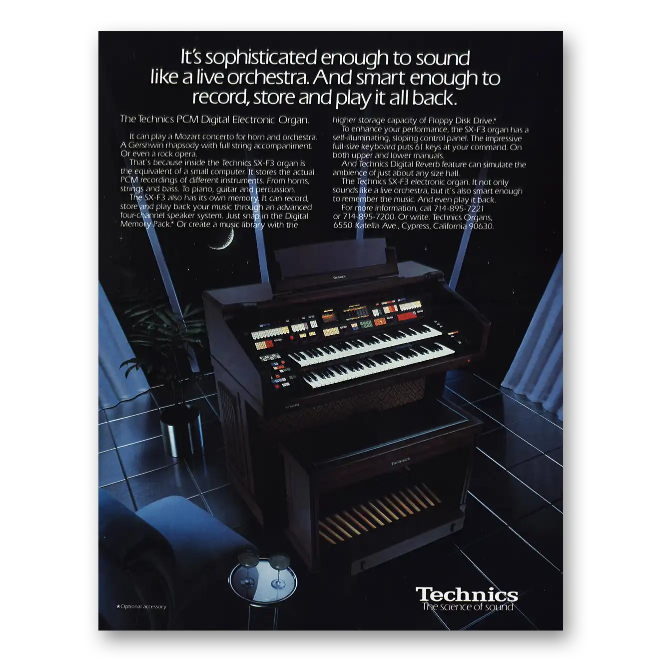 1985 Technics Electronic Organ Sound Like a Live Orchestra Vintage Magazine Print Ad