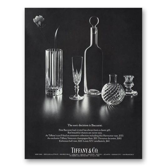 1985 Tiffany & Co Easy Decision Is Baccarat Vintage Magazine Print Ad