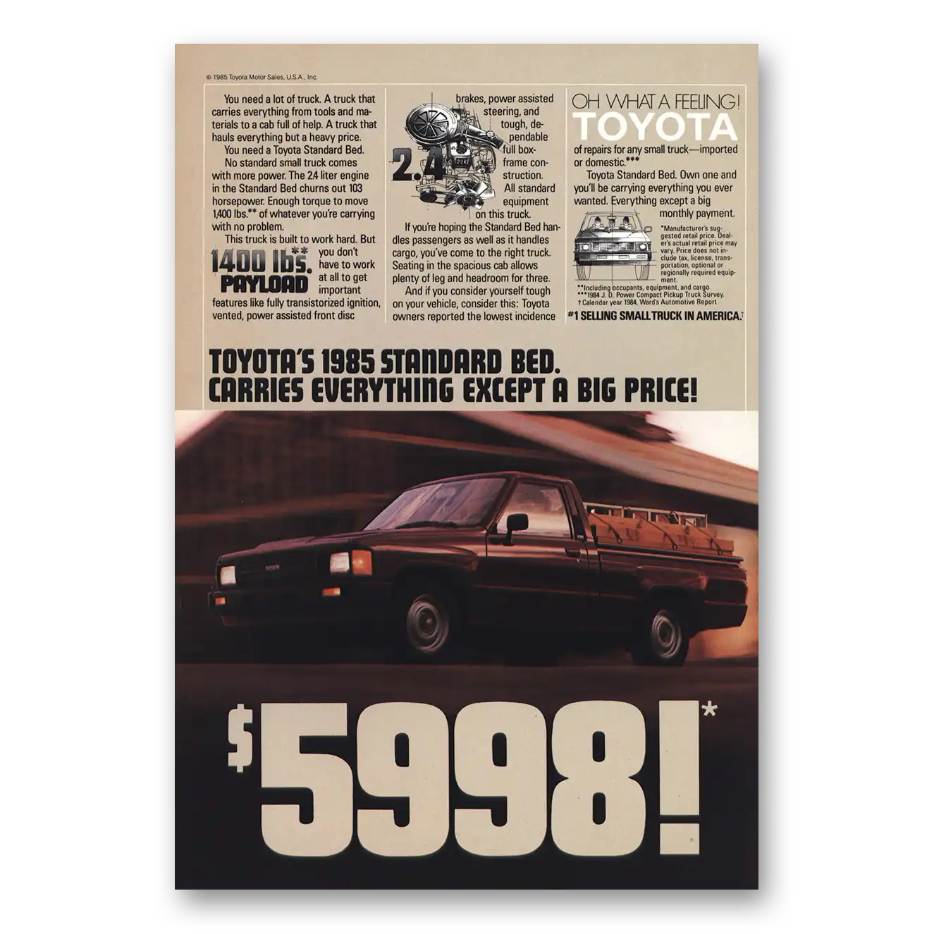 1985 Toyota Trucks You Need a Lot of Truck Vintage Magazine Print Ad