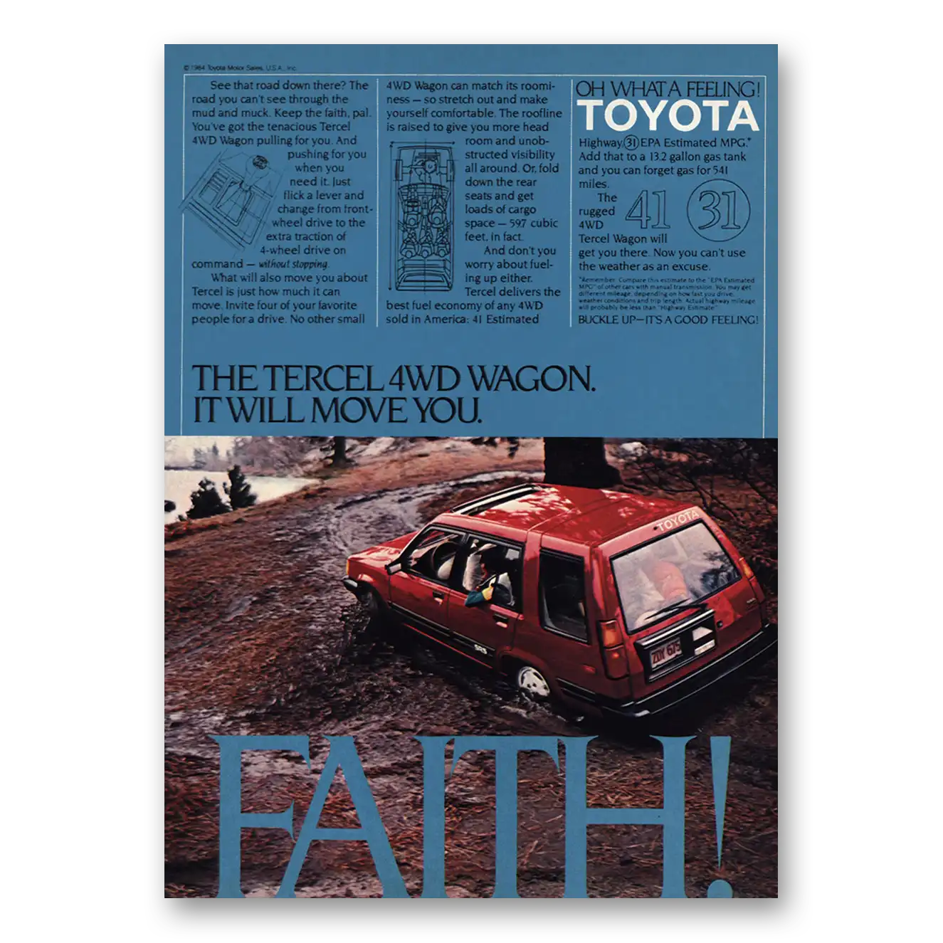 1985 Toyota Tercel Faith Vintage Magazine Print Ad