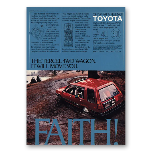 1985 Toyota Tercel Faith Vintage Magazine Print Ad