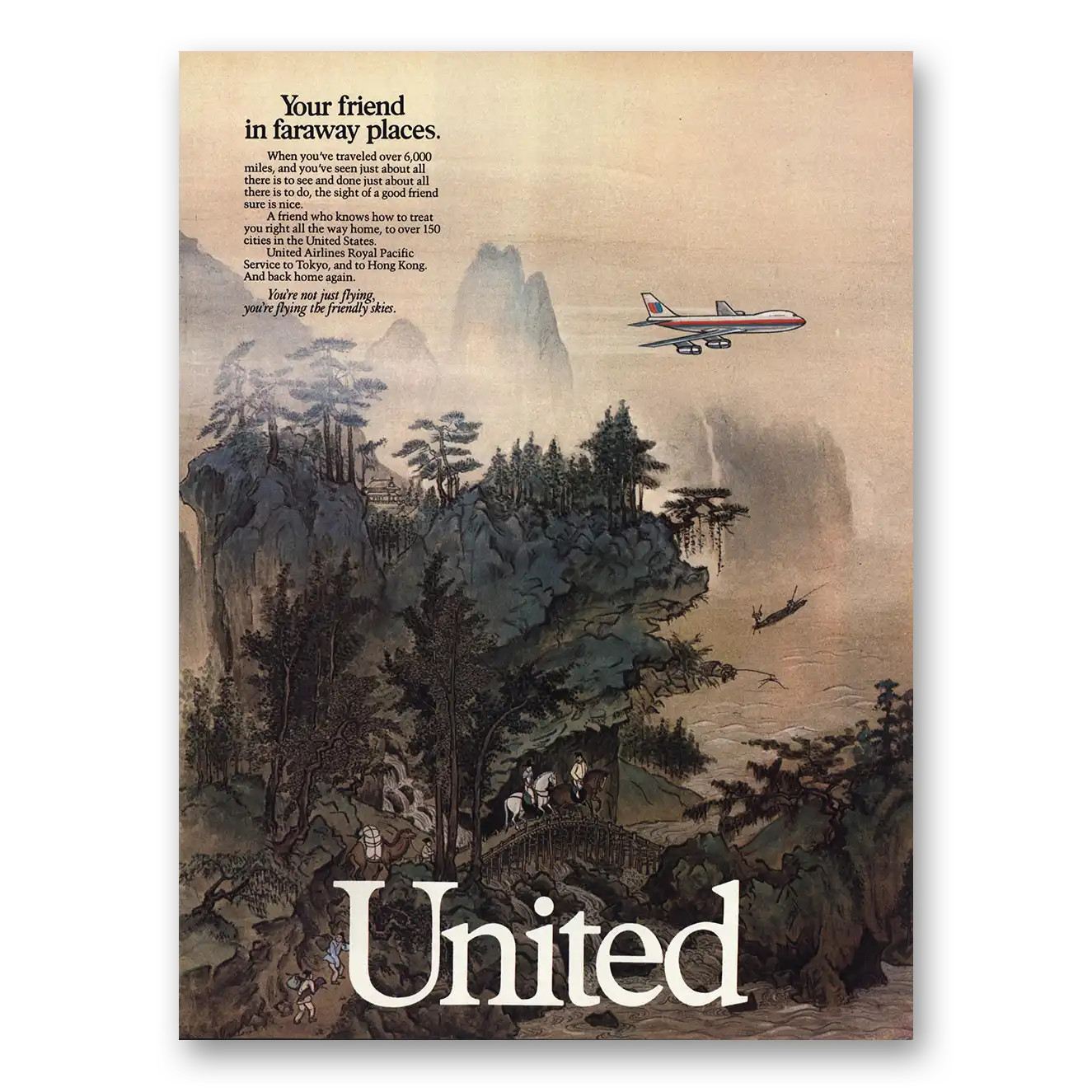 1985 United Airlines Your Friend Faraway Places Vintage Magazine Print Ad