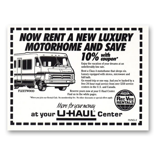 1985 Uhaul Luxury Motorhome Fleetwood Vintage Magazine Print Ad