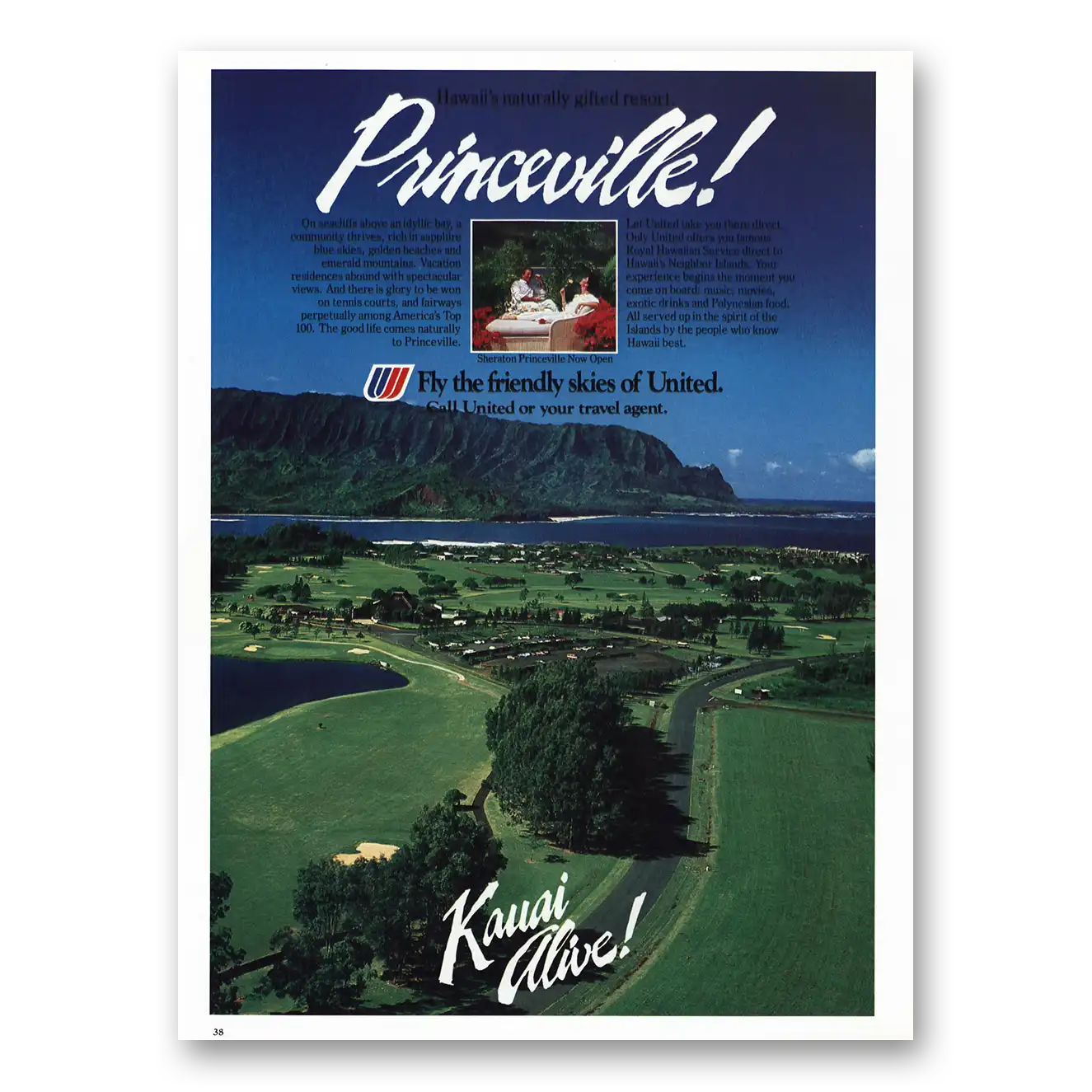 1985 United Airlines Princeville Kauai Vintage Magazine Print Ad