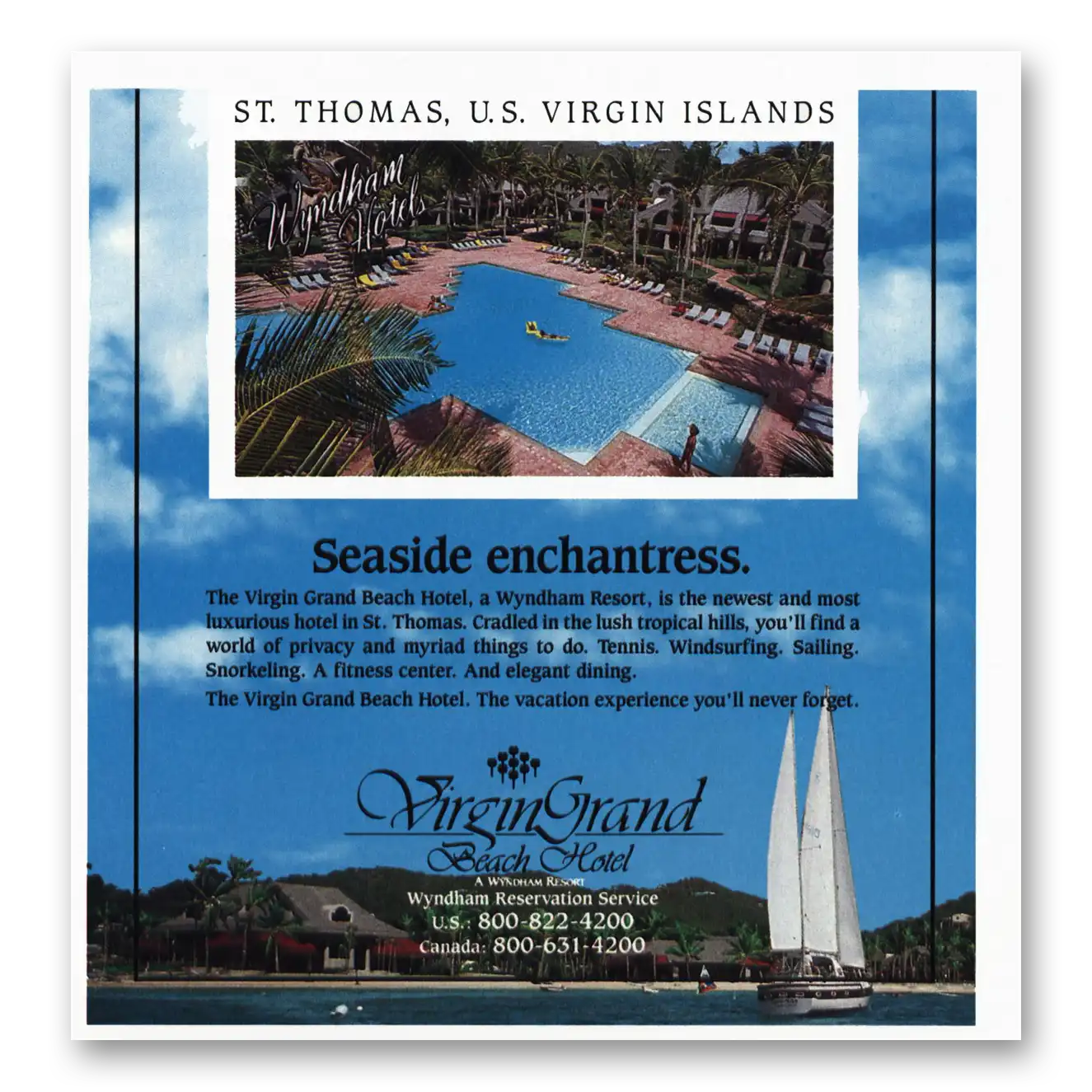 1985 Virgin Grand Beach Hotel Seaside Enchantress Vintage Magazine Print Ad