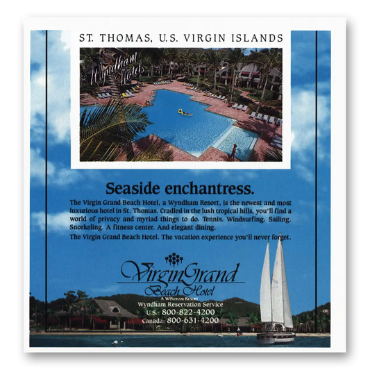 1985 Virgin Grand Beach Hotel Seaside Enchantress Vintage Magazine Print Ad