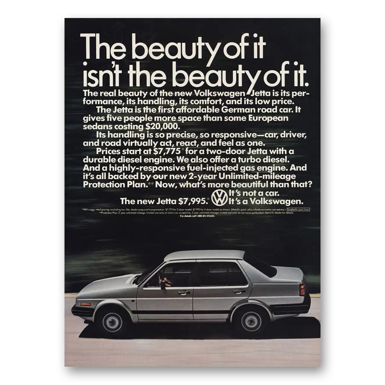 1985 Volkswagen Jetta Beauty of It Isn't the Beauty Of It Vintage Magazine Print Ad