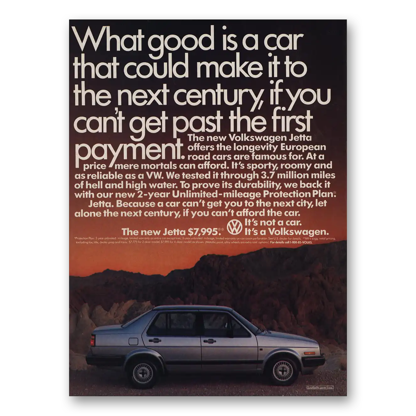 1985 Volkswagen Jetta What Good Is a Car Next Century Vintage Magazine Print Ad