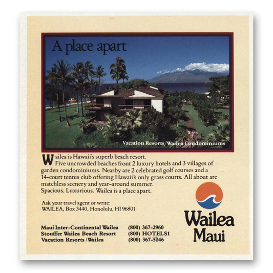 1985 Wailea Maui Hawaiian Air Superb Beach Resort Vintage Magazine Print Ad