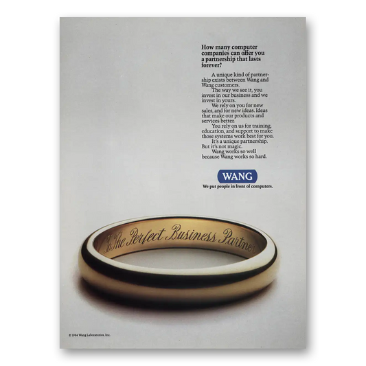 1985 Wang Computers Partnership That Lasts Forever Ring Vintage Magazine Print Ad