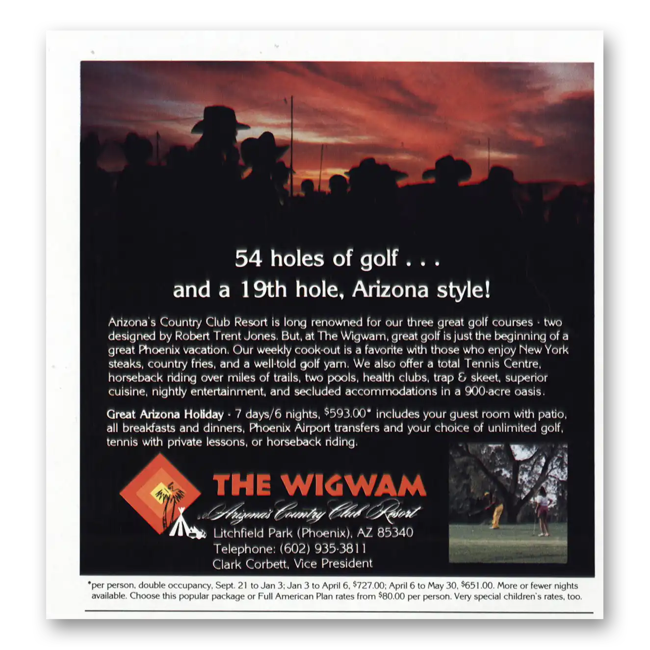 1985 Wigwam Resort Holes of Golf Style Vintage Magazine Print Ad