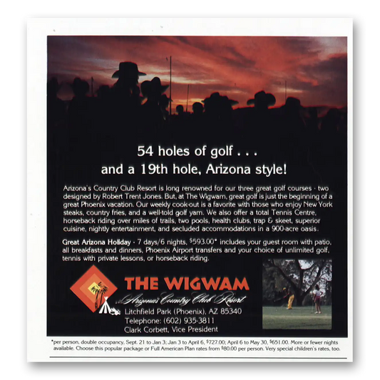 1985 Wigwam Resort Holes of Golf Style Vintage Magazine Print Ad