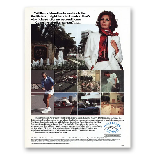 1985 Williams Island Florida Sophia Loren Feels Like the Riviera Vintage Magazine Print Ad