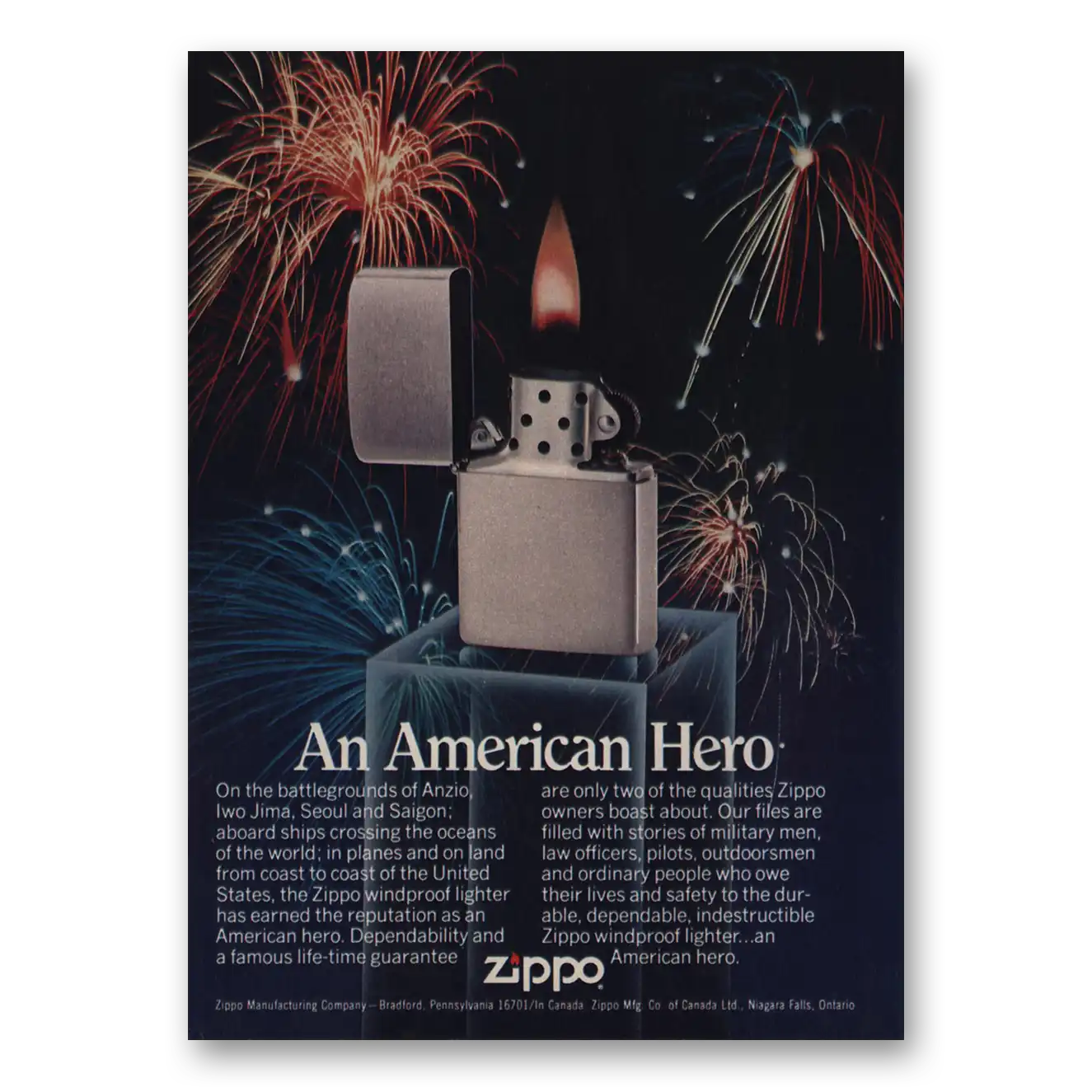 1985 Zippo Lighter An American Hero Vintage Magazine Print Ad