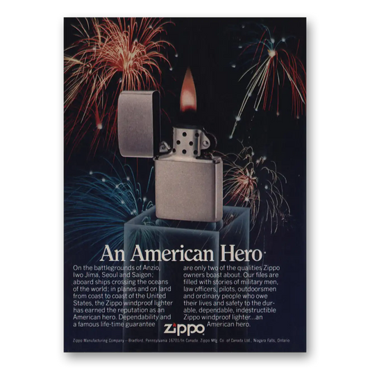 1985 Zippo Lighter An American Hero Vintage Magazine Print Ad