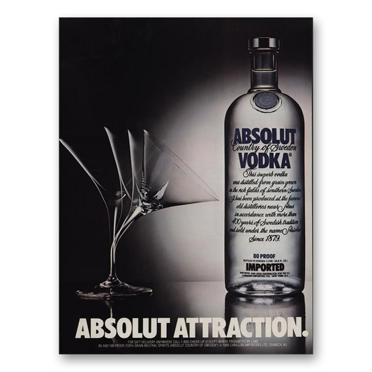 1986 Absolut Vodka Absolut Attraction Vintage Magazine Print Ad