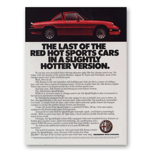 1986 Alfa Romeo Quadriflogio Red Hot Sports Car Vintage Magazine Print Ad