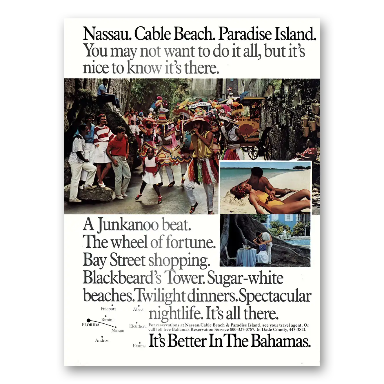 1986 Bahamas Nassau Cable Beach Paradise Island Vintage Magazine Print Ad