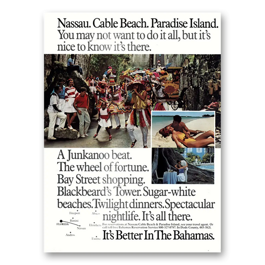 1986 Bahamas Nassau Cable Beach Paradise Island Vintage Magazine Print Ad