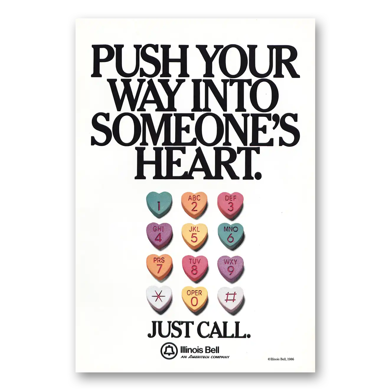 1986 Illinois Bell Push Your Way Into Someones Heart Vintage Magazine Print Ad