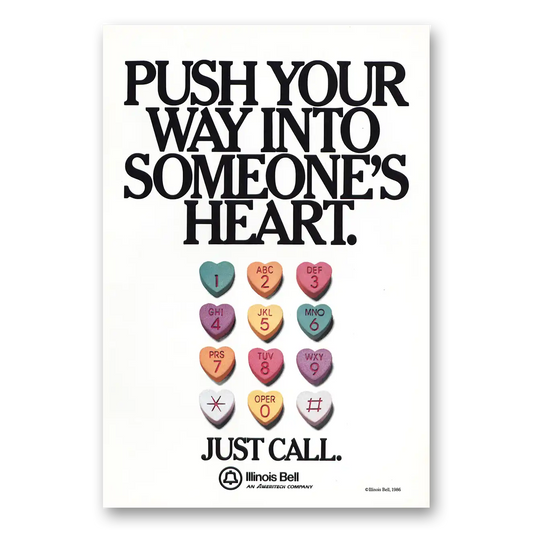 1986 Illinois Bell Push Your Way Into Someones Heart Vintage Magazine Print Ad