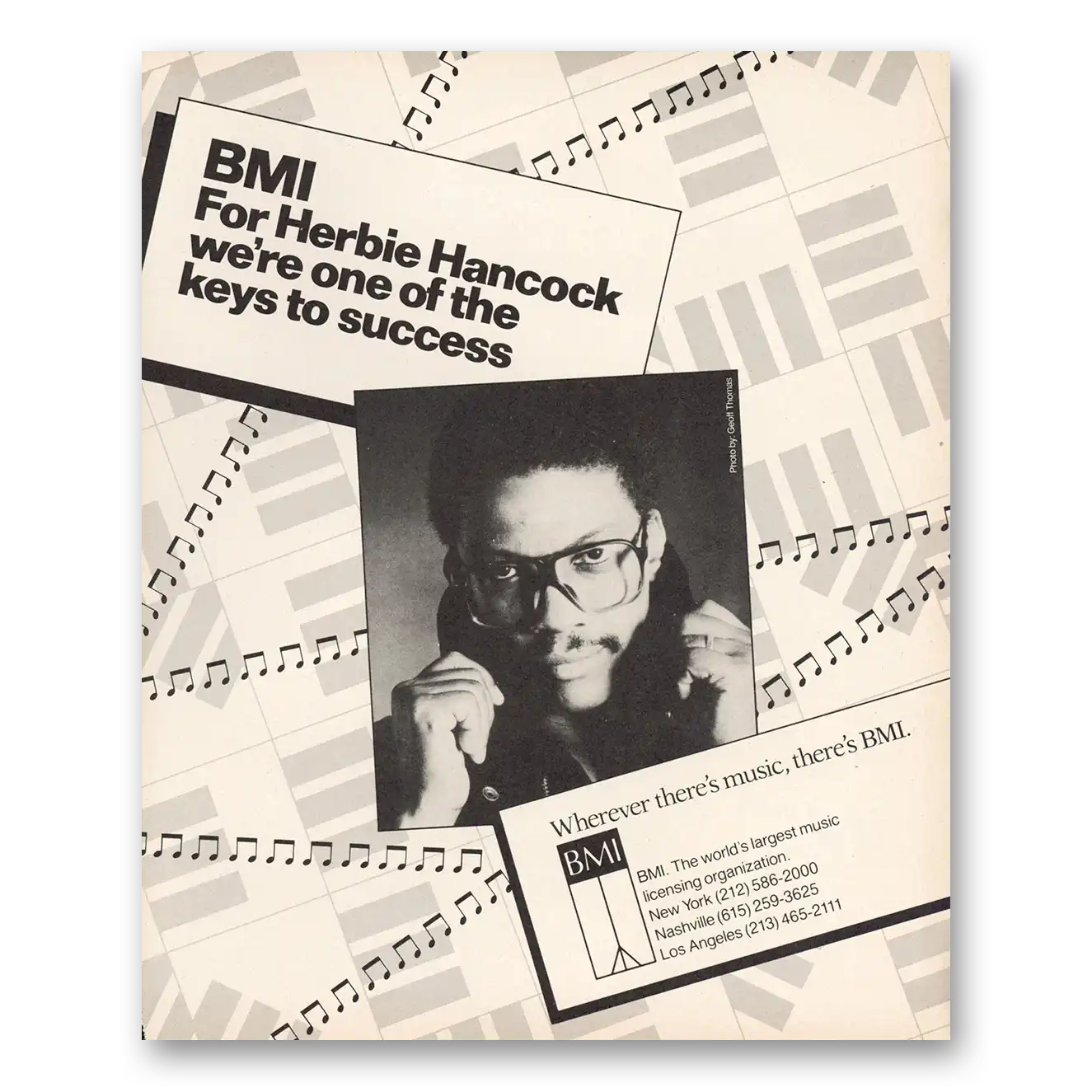 1986 BMI BMI Herbie Hancock One of the Keys to Success Vintage Magazine Print Ad